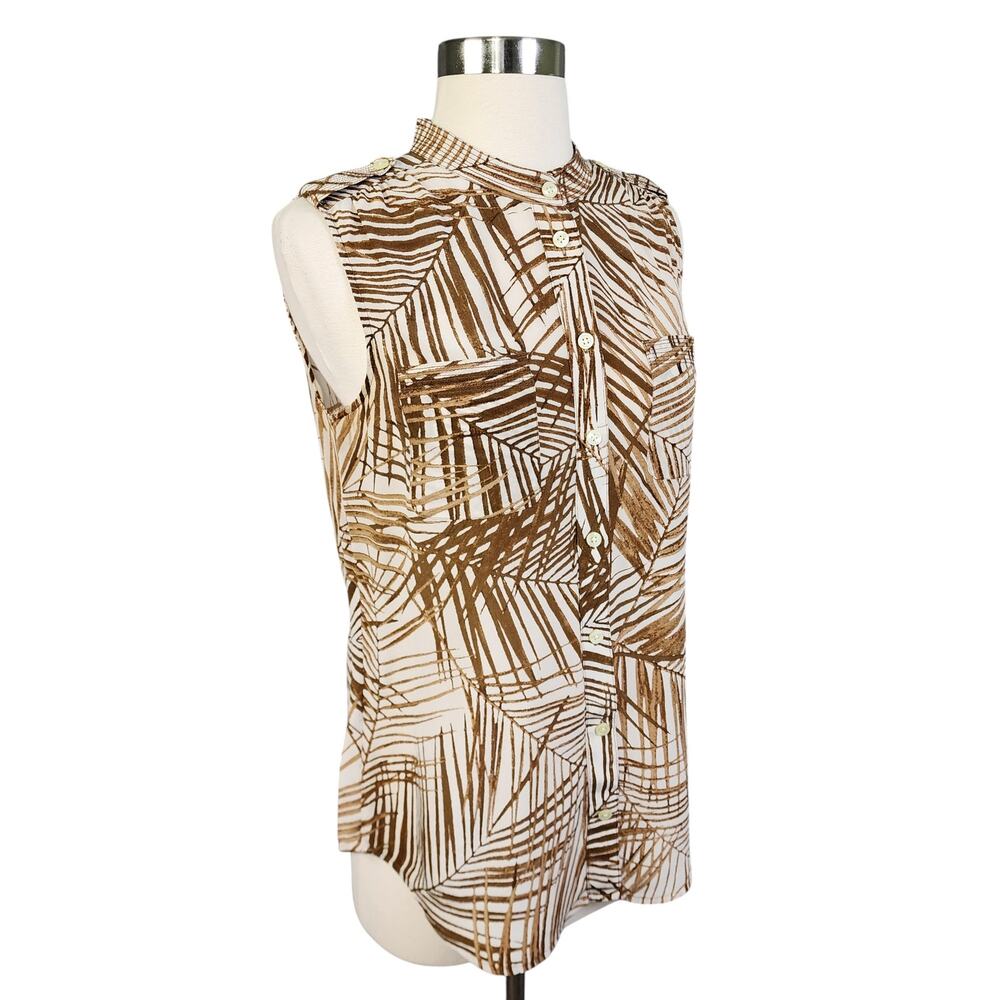 Banana Republic Womens Silk Palm Leaf Print Blouse Size 6 Brown White Sleeveless